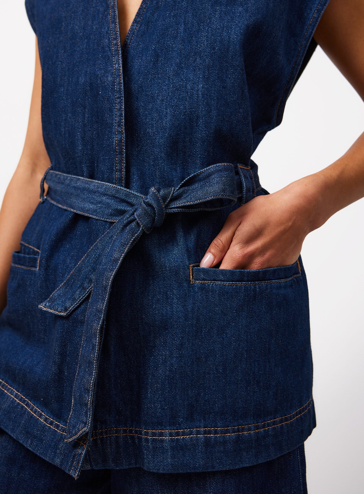 Indigo Denim Sleeveless Kimono Style Co-ord Top 12 - Image 3 thumbnail